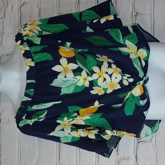 Blue Floral Lemon Print Off the Shoulder Top Old Navy XS Extra Small - Picture 1 of 6